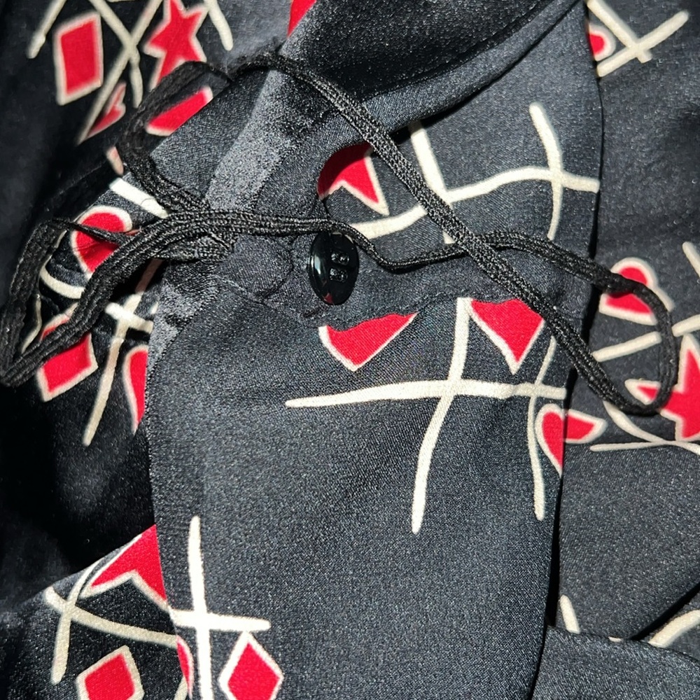 Escada Silky Tic Tac Toe Blouse with Mandarin Collar and Drawstring Waist - Picture 5 of 5